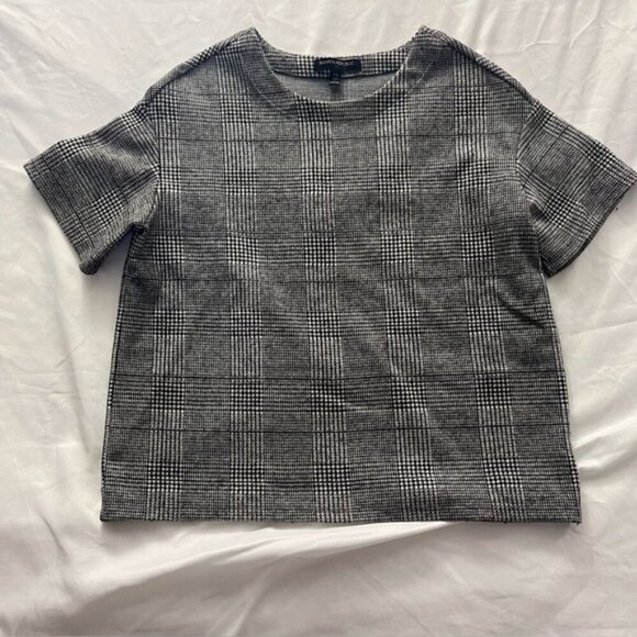 Banana Republic Glen Plaid Stretch Boxy Top Black White XS - Picture 1 of 6